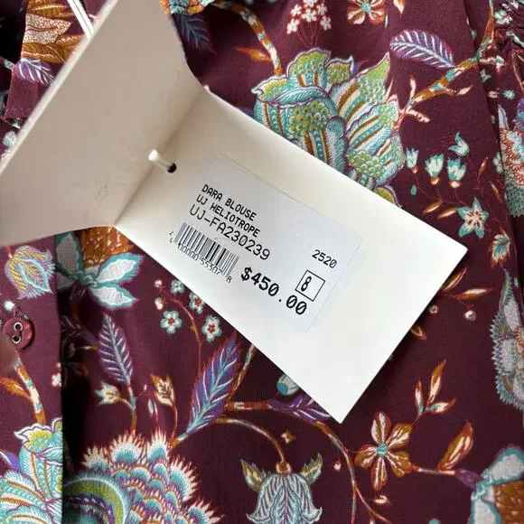 Ulla Johnson Blouse Dara Floral Ruffle Neck Long Puff Sleeve Top Red Size 8 - Picture 6 of 8